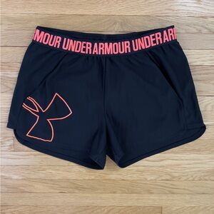 Womens Under Armour Athletic Shorts, Black, Pink, Coral, Sz Medium, Athleisure